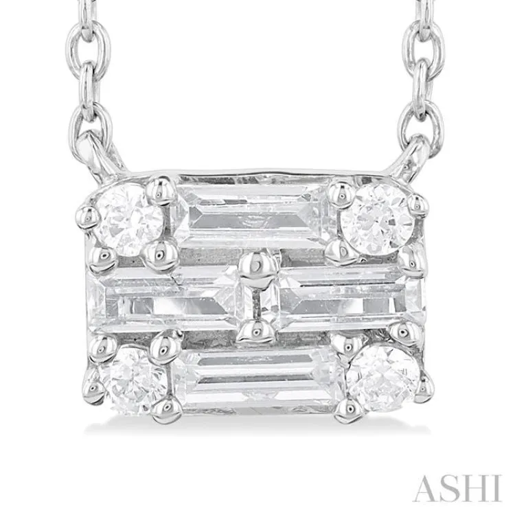 1/4 ctw Fusion Baguette and Round Cut Diamond Pendant With Chain in 14K White Gold