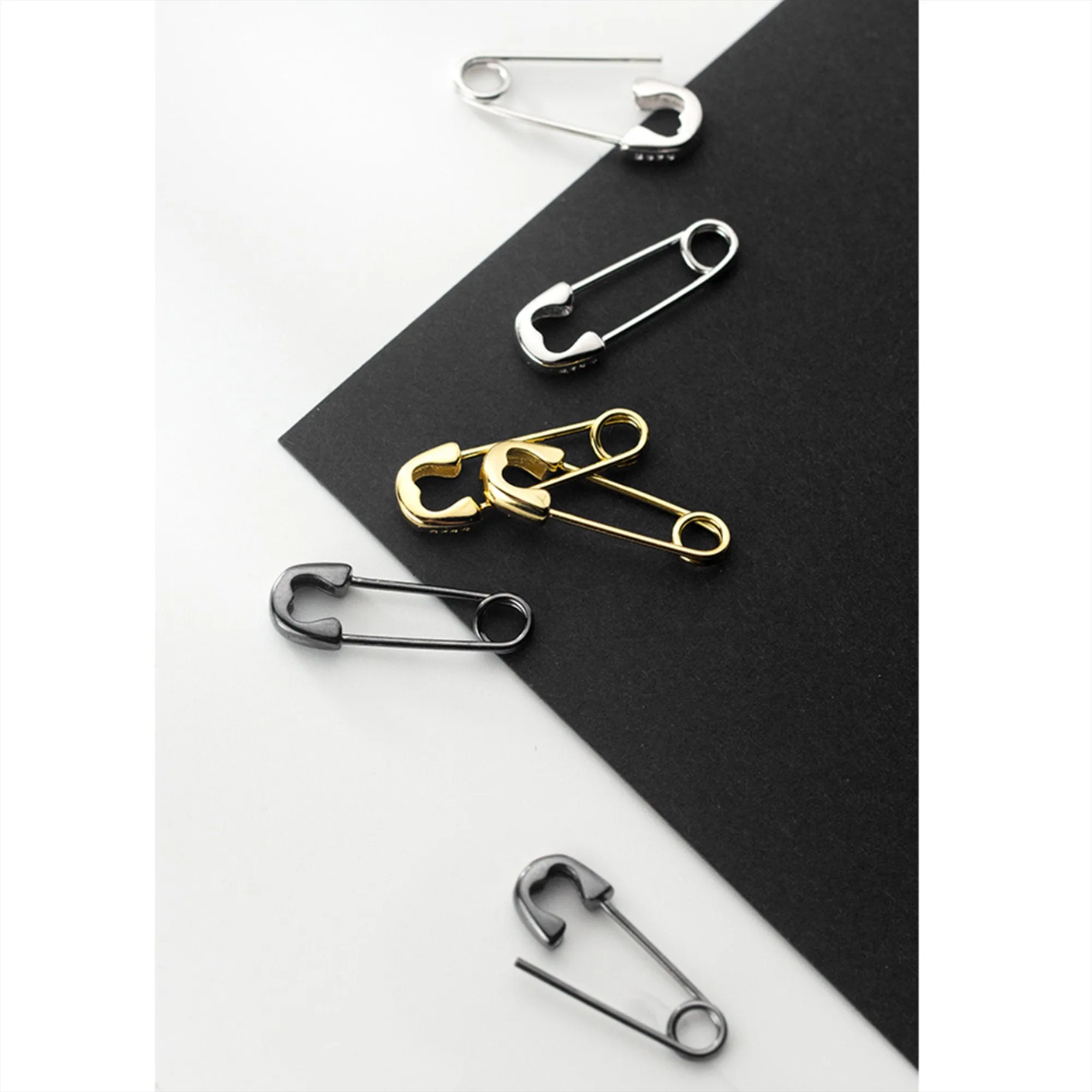 925 Sterling Silver Safety Pin Hoop Earrings