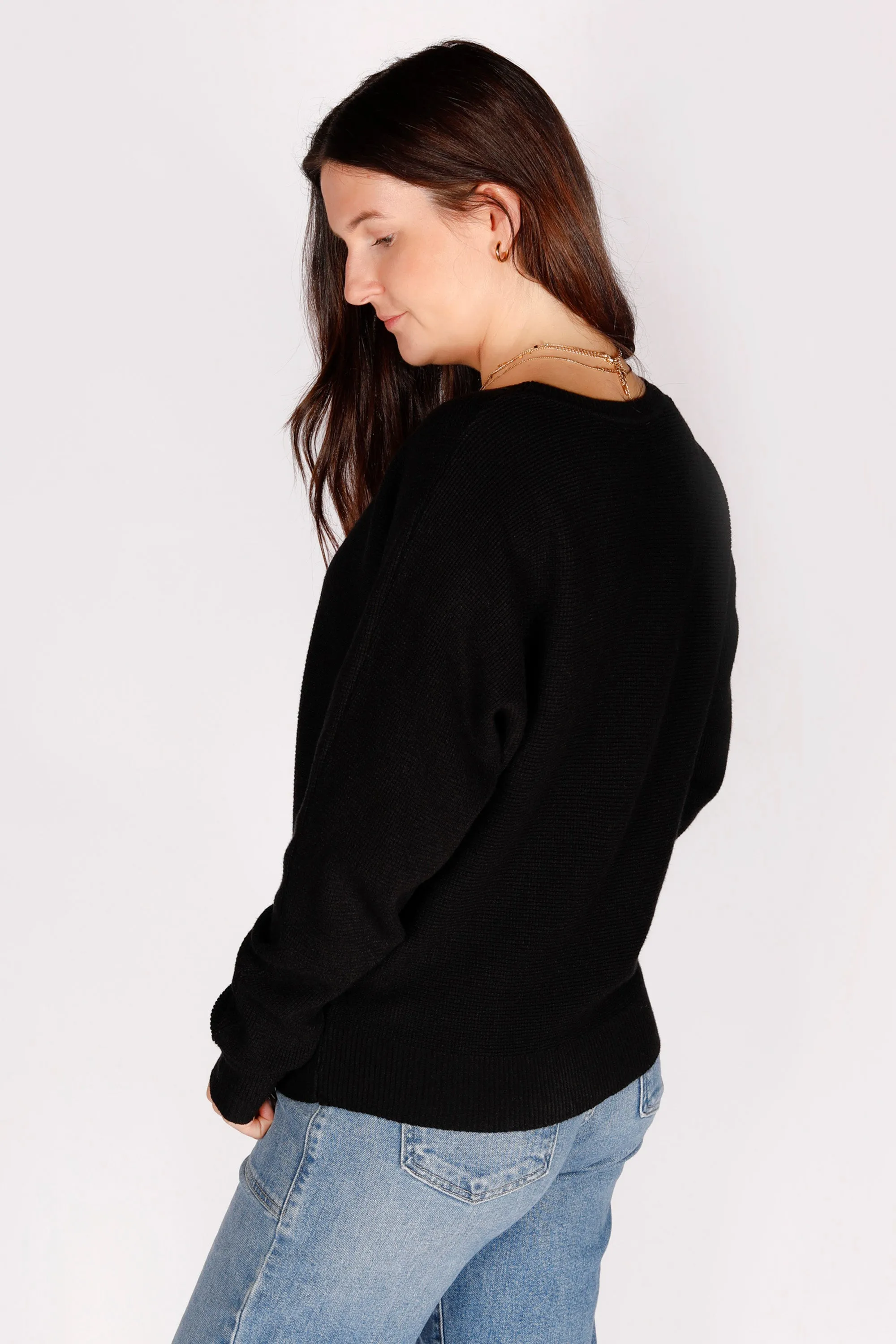 Black Waffle Knit Top