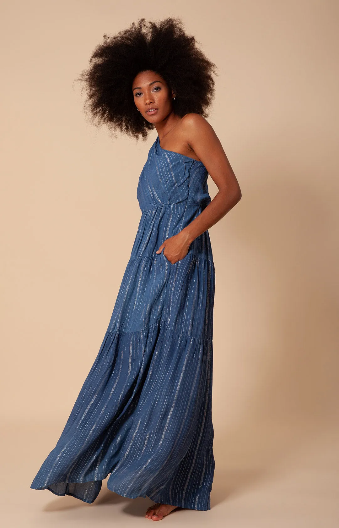 Charlize Solid One Shoulder Maxi Dress