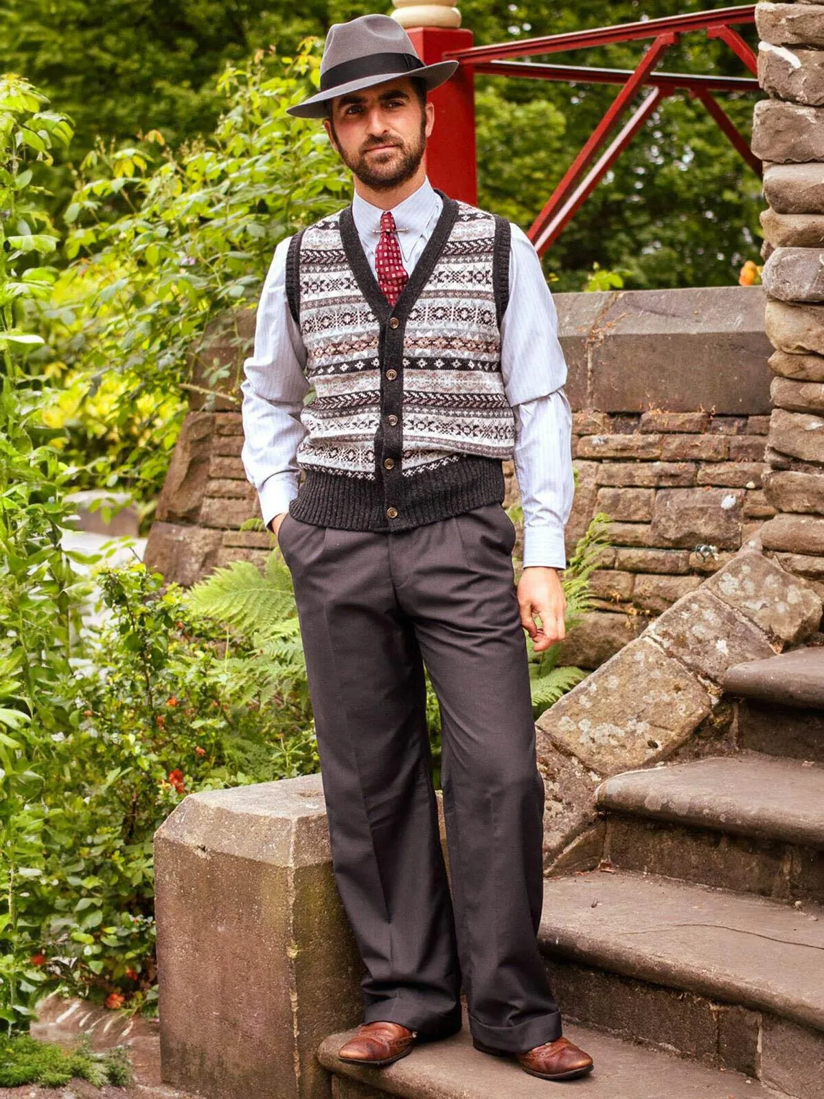 Forties Vintage Hugo Fishtail Back Trousers in Slate Grey
