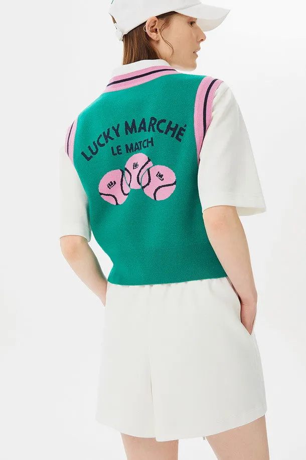 Graphic V-neck Cropped Knit Vest (for women)