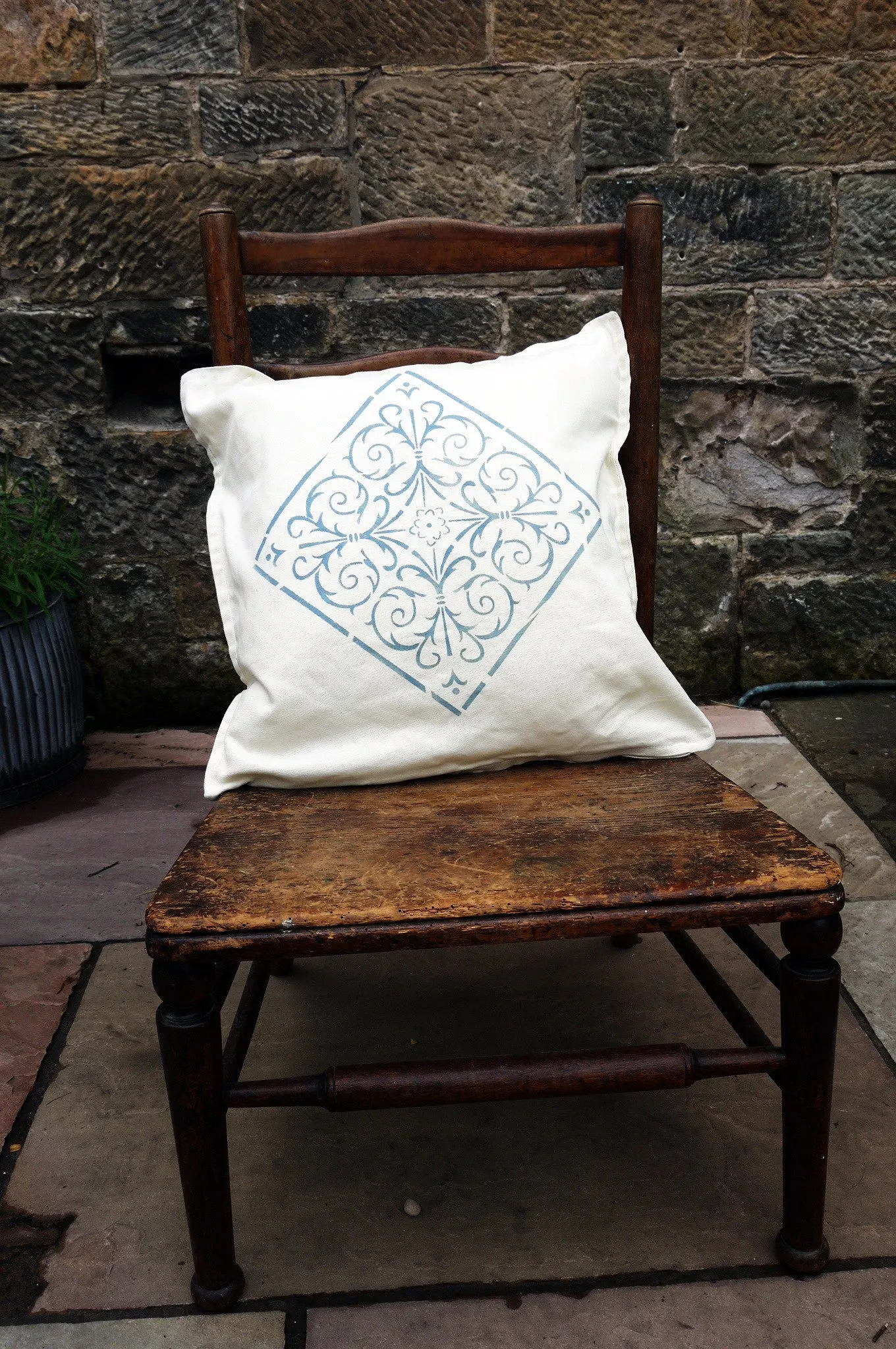Hand stencilled linen cushion cover - choice of 4 designs and you can choose any fusion mineral paint colour for the design