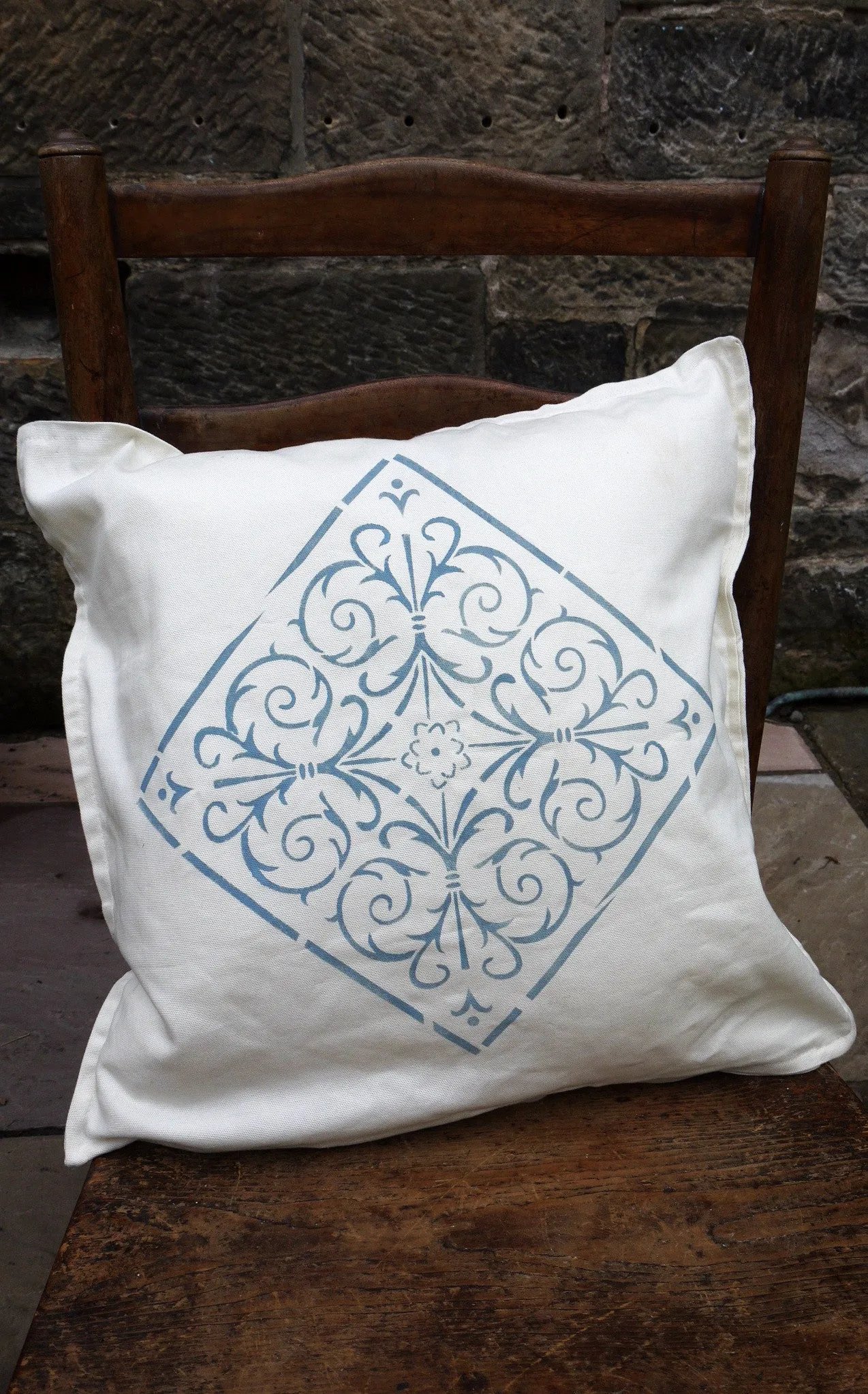 Hand stencilled linen cushion cover - choice of 4 designs and you can choose any fusion mineral paint colour for the design
