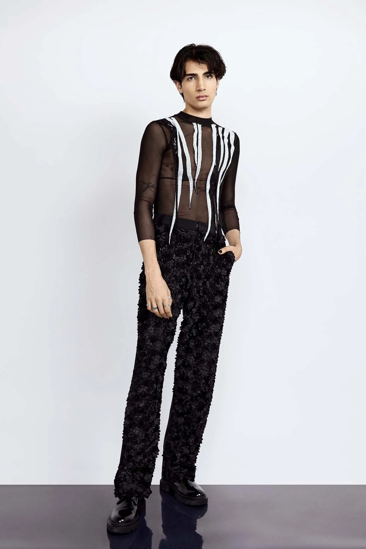 Lace Front Trousers in Black Organic Silk