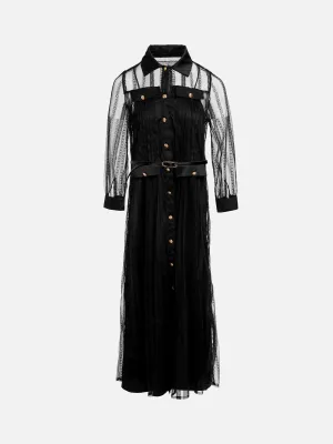 Sheer Lace Belted Maxi Dress