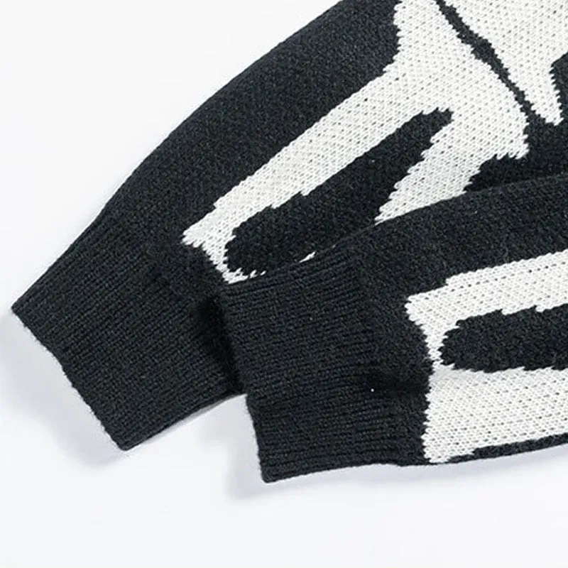 Street Style Long Sleeve Knit Sweater - Skeleton Bone Chic! 💀🕶️