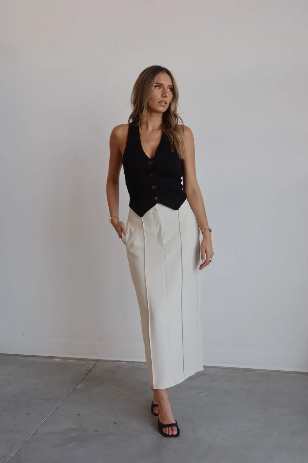 Tailored Maxi Skirt in Beige