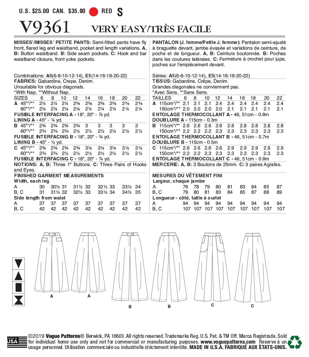 TROUSERS - V9361