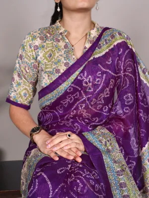 Women's Designer Party Wear Madhubani Bandhej Print Saree