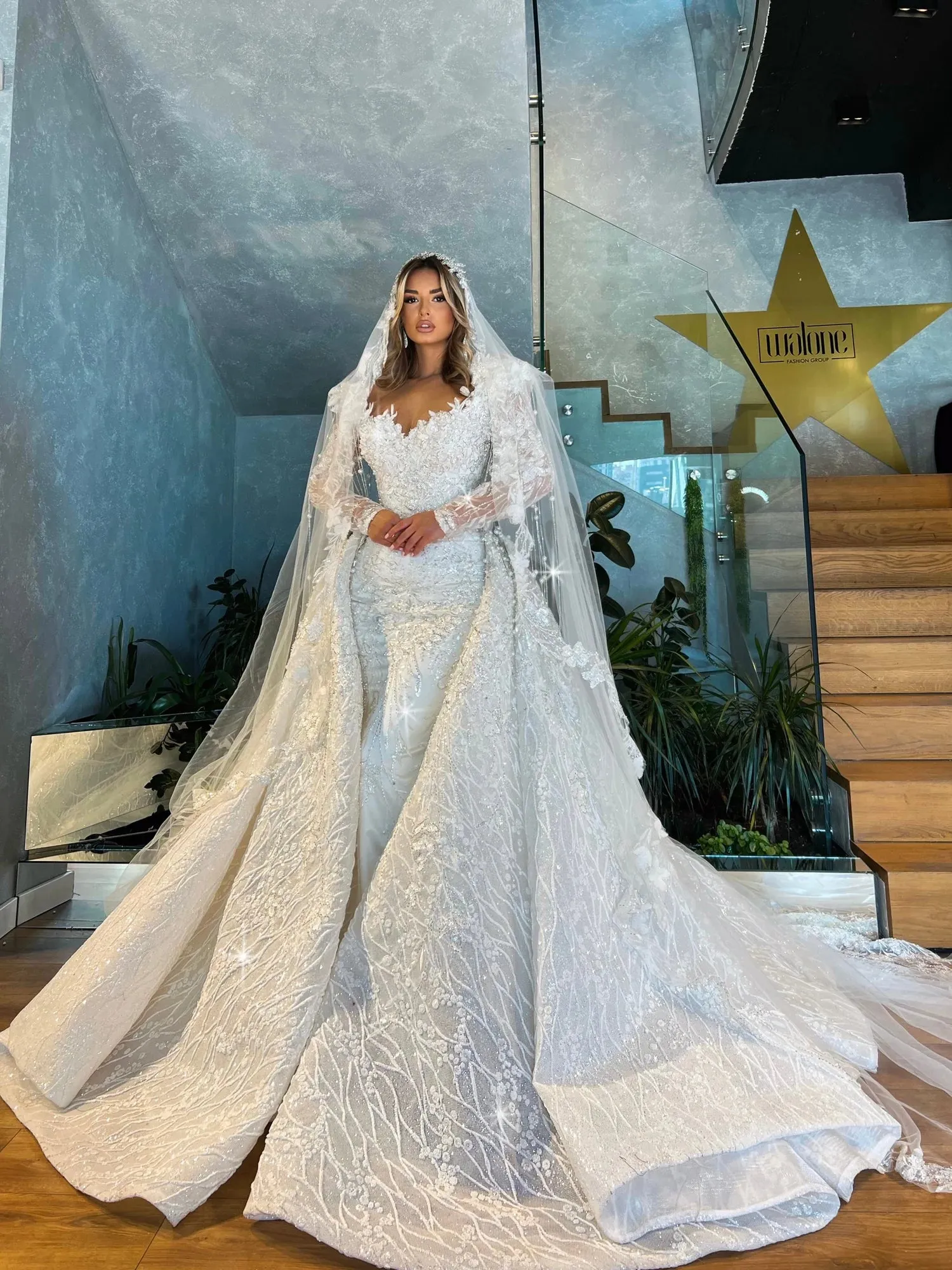 Zhuri Luxury beading 2 in 1 long sleeve  Wedding Dress
